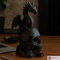 Dragon on Skull Sculpture – Fantasy Figurine - 3D Printed