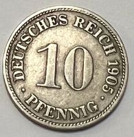 10 Pfennigs - Wilhelm II - 	Deutsches Reich  - 1905  D
