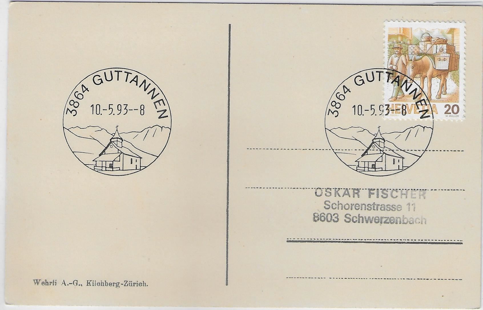 Cartoline postali: Grimselstrasse - Kirchlein von Guttannen – Usato da Ettingen venduto da Kartenplanet 1