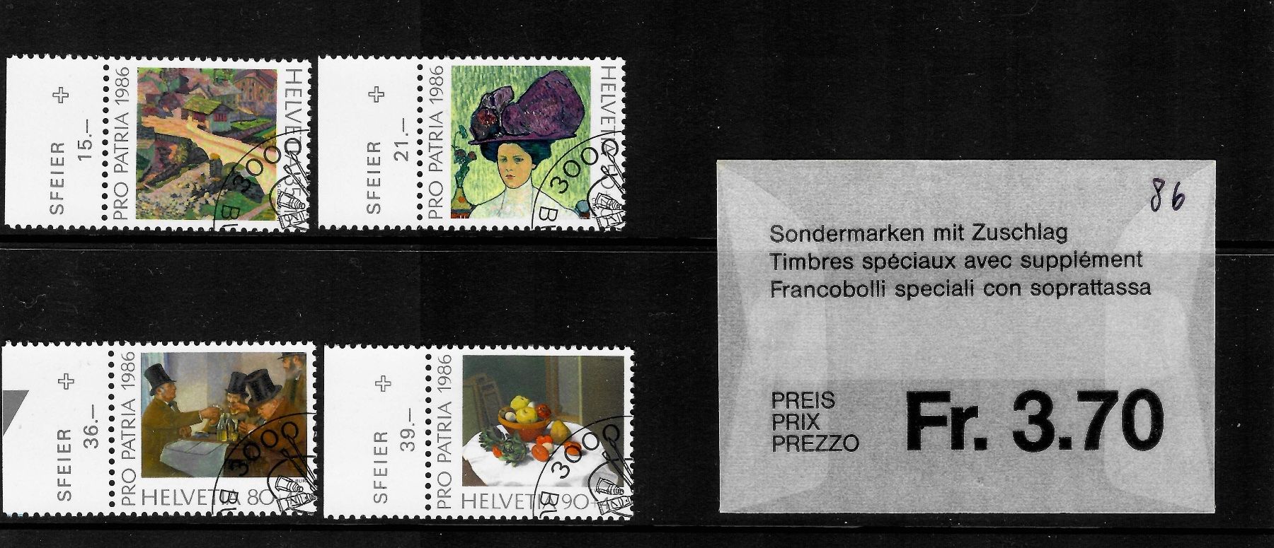 Tutti i francobolli: 1986 Serie Pro Patria mit Ersttagsstempel – Usato da Eggersriet venduto da glasshouse3egg