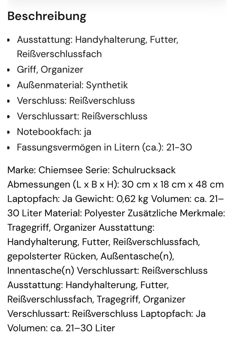Rucksäcke: Chiemsee Rucksack,Schulrucksack 30 L, neu – Neu und originalverpackt aus Pieterlen von sheriff111 2