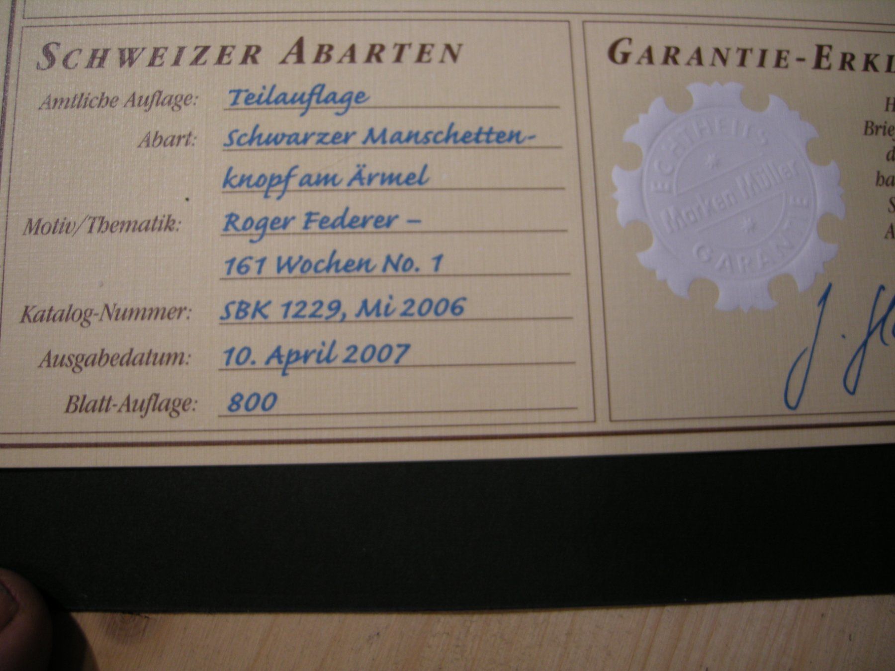 Tous les timbres: 2007 ROGER FEDERER, ABART SCHWARZER MANSCHETTENKNOPF – D'occasion à Eschenbach SG par eDaisy 4