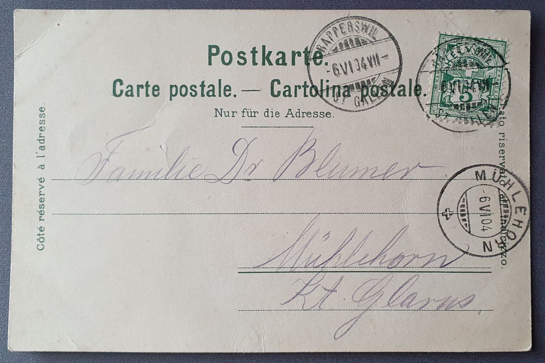 Cartoline postali: Rapperswil 1904 – Usato da Kreuzlingen venduto da Rschweiz1 1