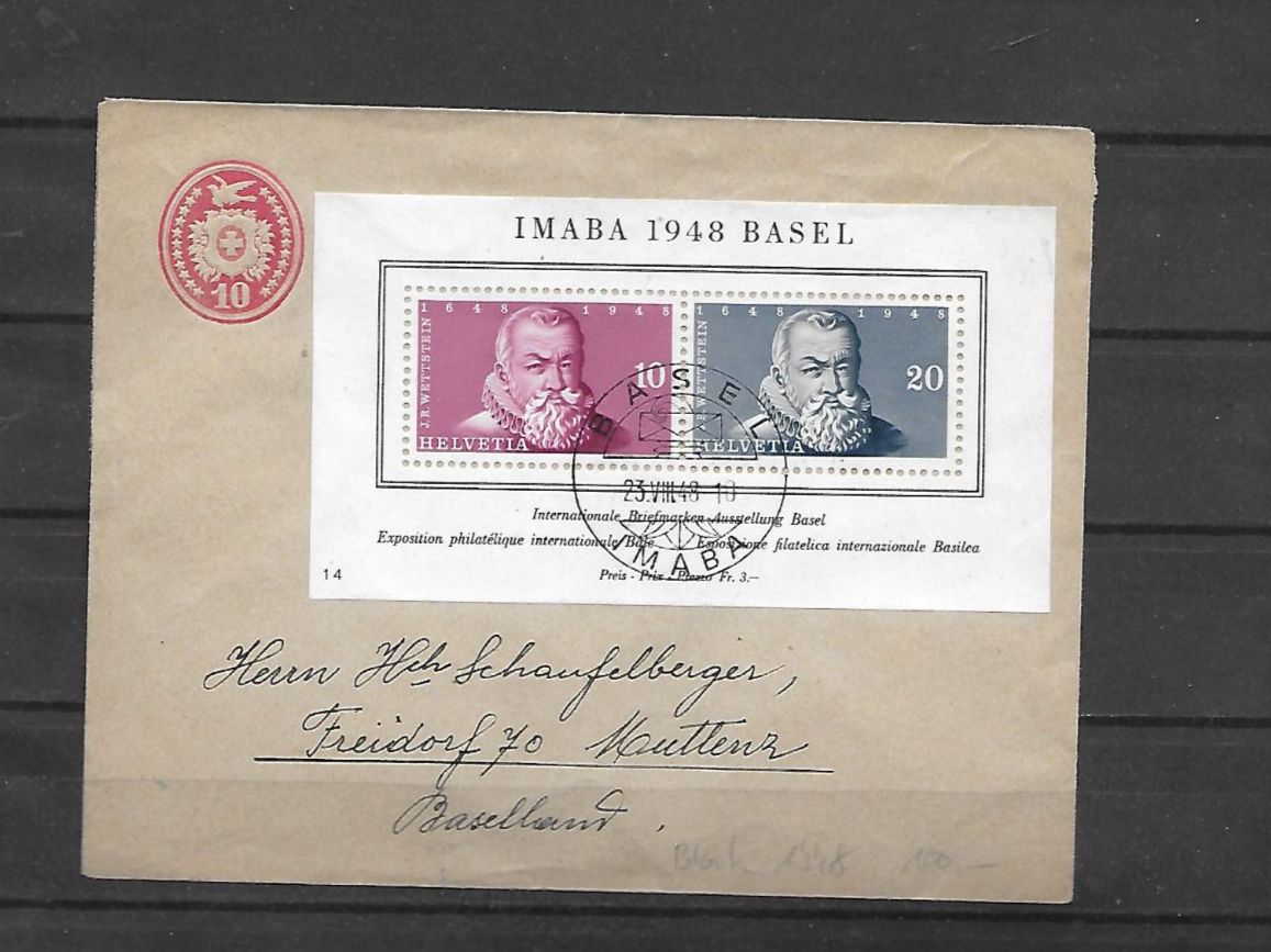 Tutti i francobolli: Block 1948 auf Brief Kat: CHF 100.- – Usato da Basel venduto da Ilp