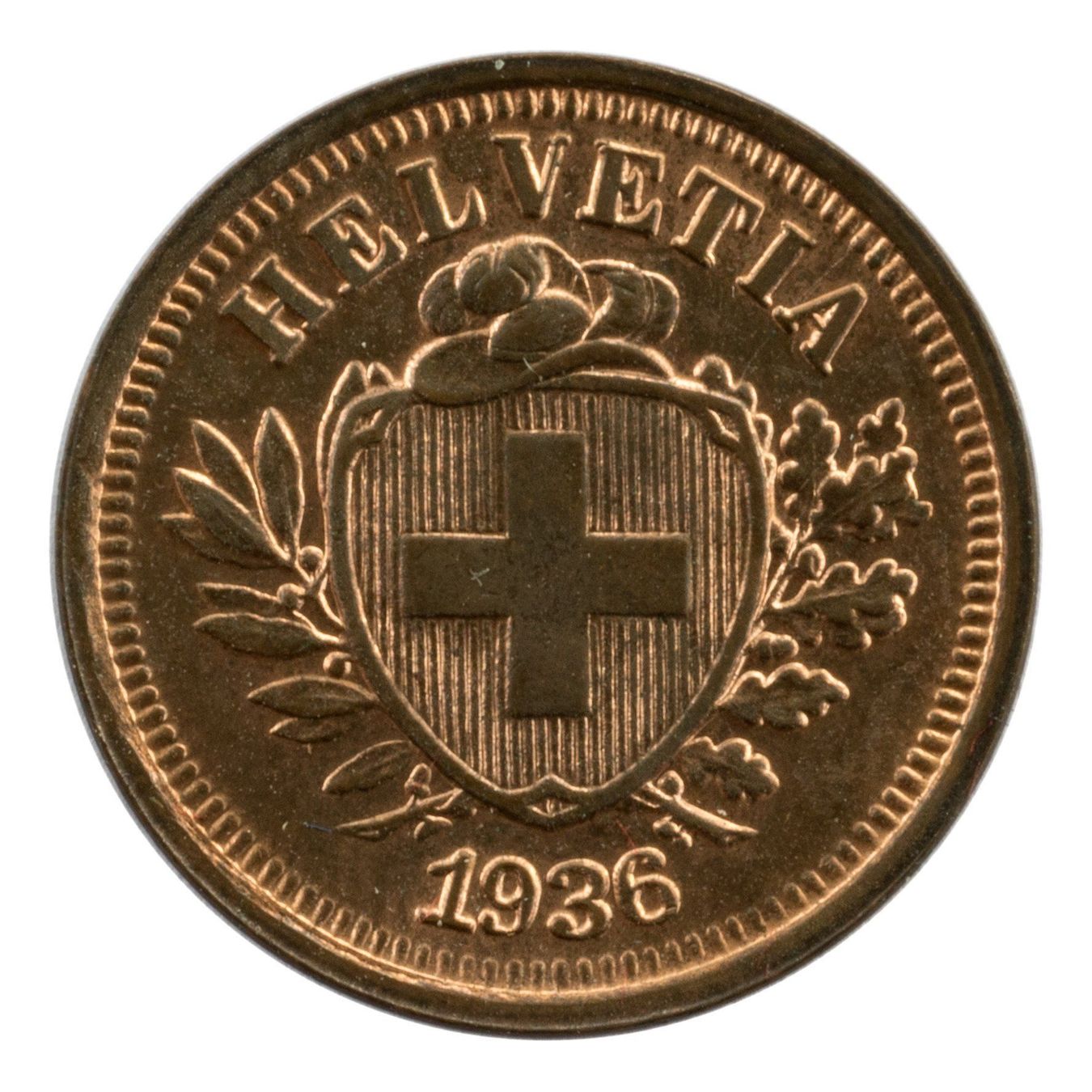 Alle Münzen: Schweiz / Suisse - 1 Rappen - 1936  STGL – Gebraucht aus Rotkreuz von Swiss-Coins