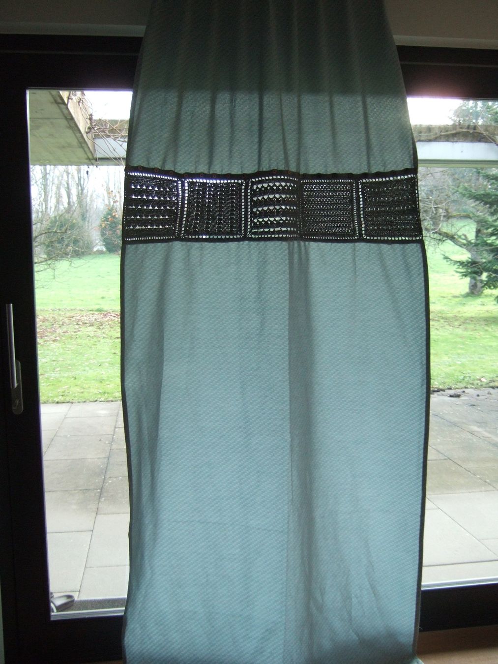 Tende: 2x hellblauer Vorhang 70 x 244 cm mit Häkeleinsätzen – Usato da Mörschwil venduto da paecklitante 1