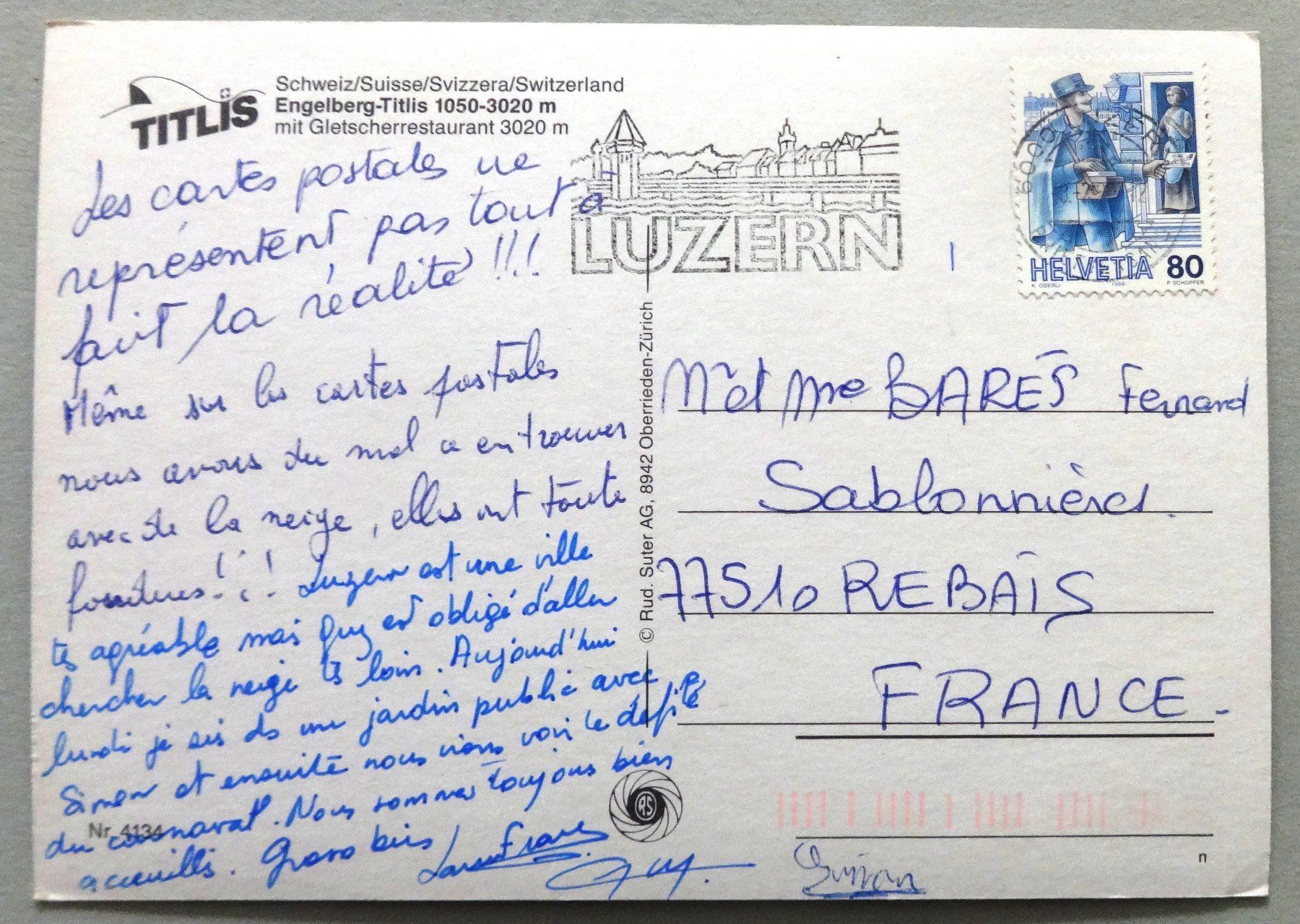 Cartoline postali: Engelberg-Titlis 1050-3020 m – Usato da Fétigny venduto da Billy2miny 1