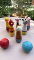 Kegelspiel Holz Tiere Set 6 Figuren 2 Kugeln