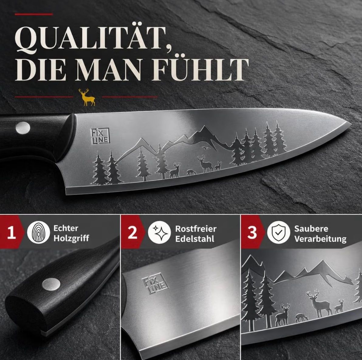 Küchenmesser: FIXLINE Chefmesser 20cm BLACK FOREST Edition – Neu und originalverpackt aus Basel von Seifehuesli 6