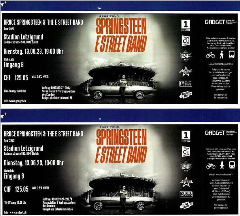 2 Bruce Springsteen Tickets 13.06.2023 Zürich Kaufen auf Ricardo