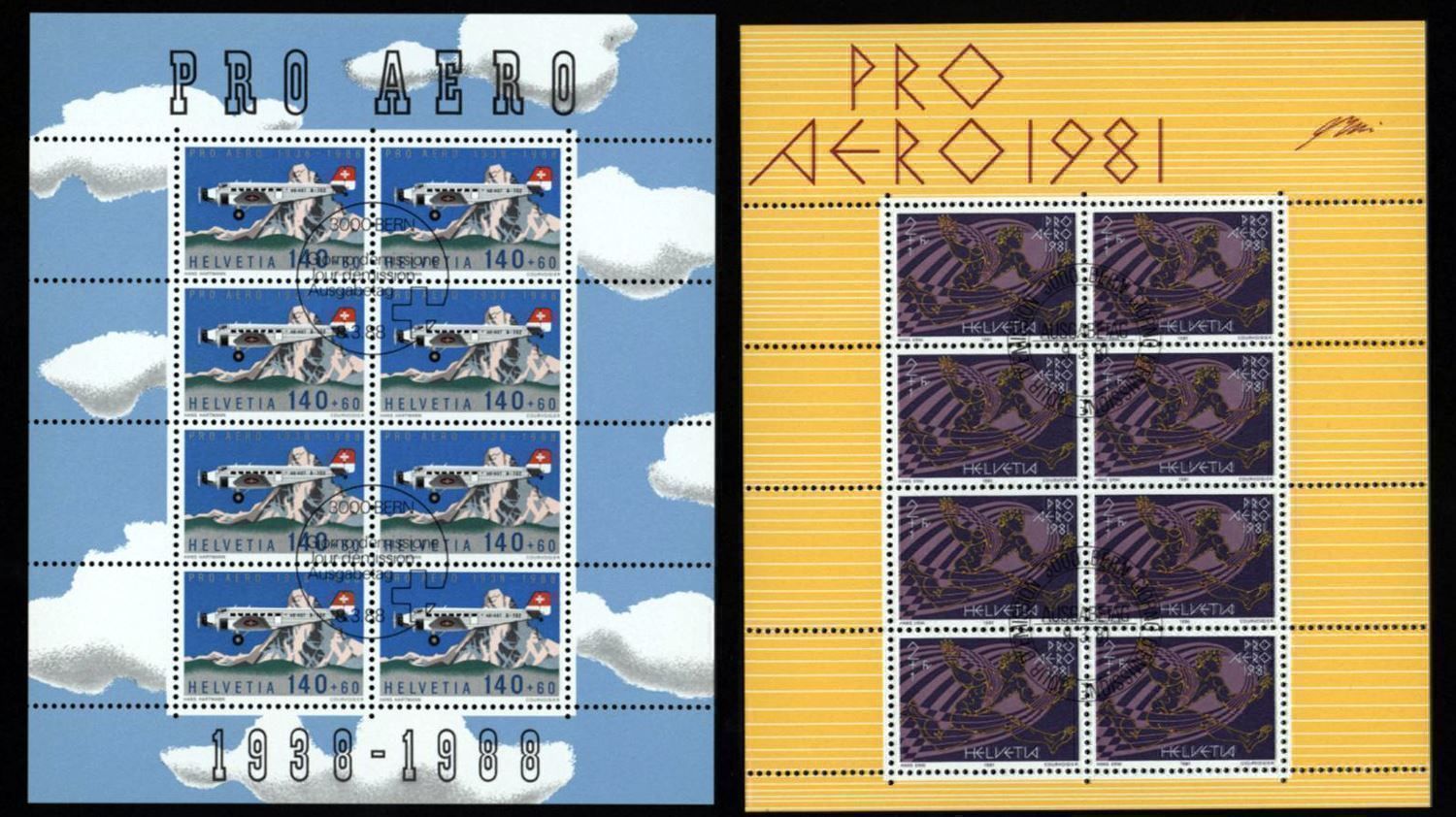 Alle Briefmarken: PRO AERO Kleinbogen 3 versch. ET (B201) – Gebraucht aus Seuzach von Harri19 1