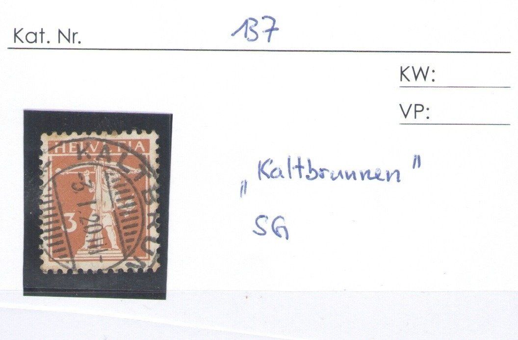 Tutti i francobolli: CH -  - SBK Nr. 137 - Stempel "Kaltbrunnen" – Usato da Rombach venduto da VENTIS-Auktionen 2