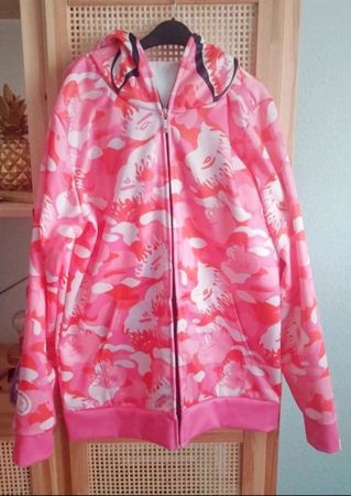 Sweatshirt à capuche rose camouflage taille S requin unisexe