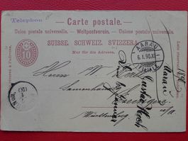 1890: Postkarte von AARAU +TELEPHON-Stempel + Firmen-O
