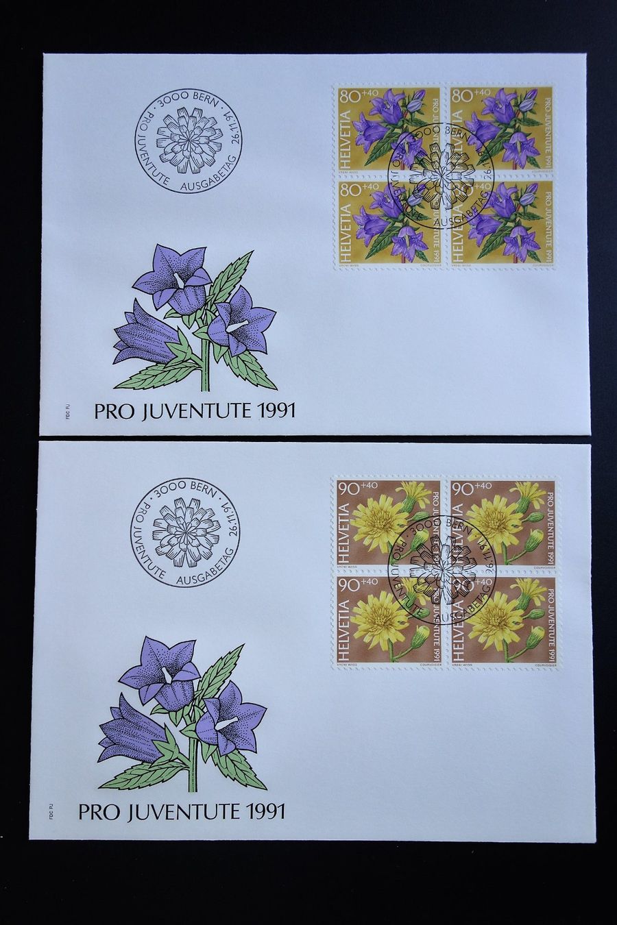 Tutti i francobolli: 1991 4 FDC mit Viererblöcken Waldblumen – Nuovo (secondo la descrizione) da Mettmenstetten venduto da Sutasso 1