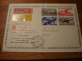 Jubiläums-Flugbrief 1944, Satz Flugpostmarken, Bern-Genf