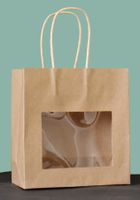 Papier-Tragtaschen 180/80x190 mm braun/Sichtfenster