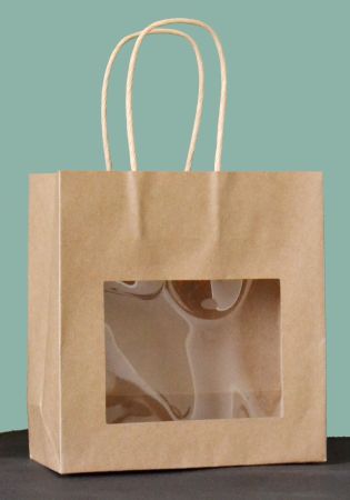 Papier-Tragtaschen 180/80x190 mm braun/Sichtfenster