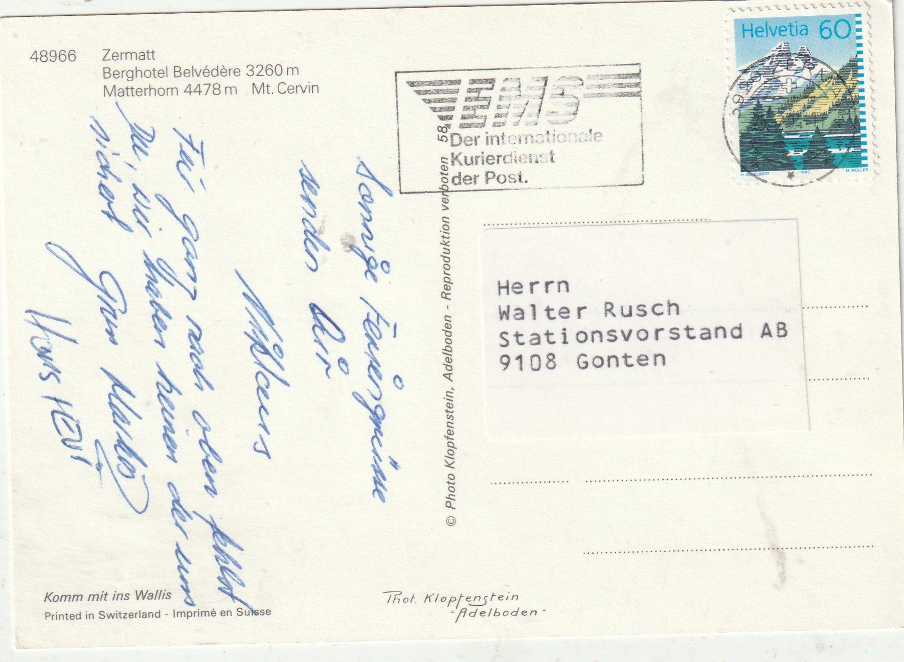 Cartoline postali: Berghaus Belvedre Zermatt – Usato da Lumbrein venduto da made02 1