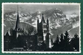 Lausanne, la cathédrale et les Alpes, 1956, gelaufen