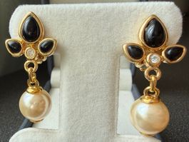 ✨Goldfarbene Vintage-Ohrringe mit Perle und Strassstein
