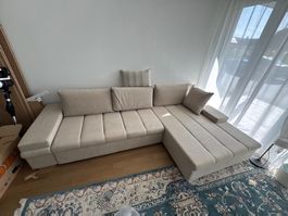 Wohnlandschaft / Ecksofa in Beige / Samtweiss
