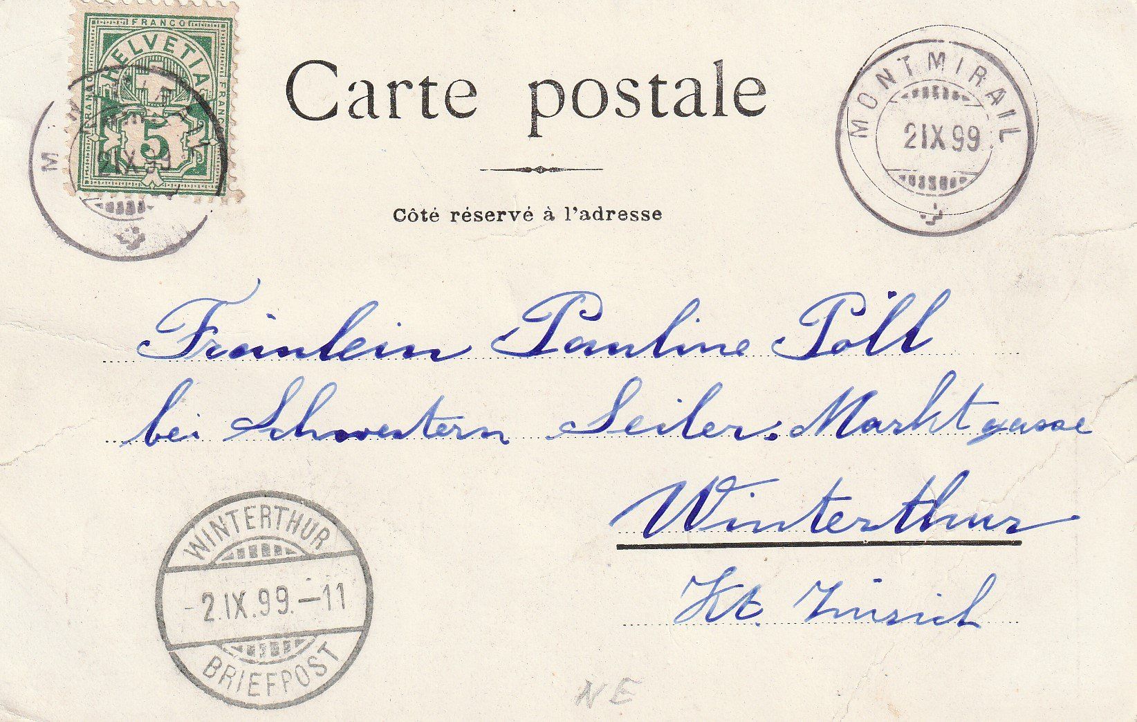 Cartoline postali: NE- Montmirail 1899 – Usato da uttwil venduto da Koehlerfred 1