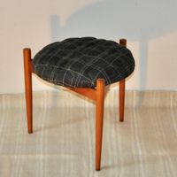 Tabourets danois en teck et tissu en 3D /  Design Vintage