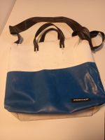 Borsa Freitag Bob usata, 2 manici, tracolla, bianca/blu