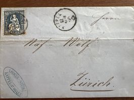 Briefumschlag Helvetia 10 Franco Stempel 1865 gelaufen