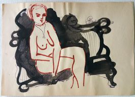 Erotica: Aquarell & Rollerball, unleserlich signiert, 1973