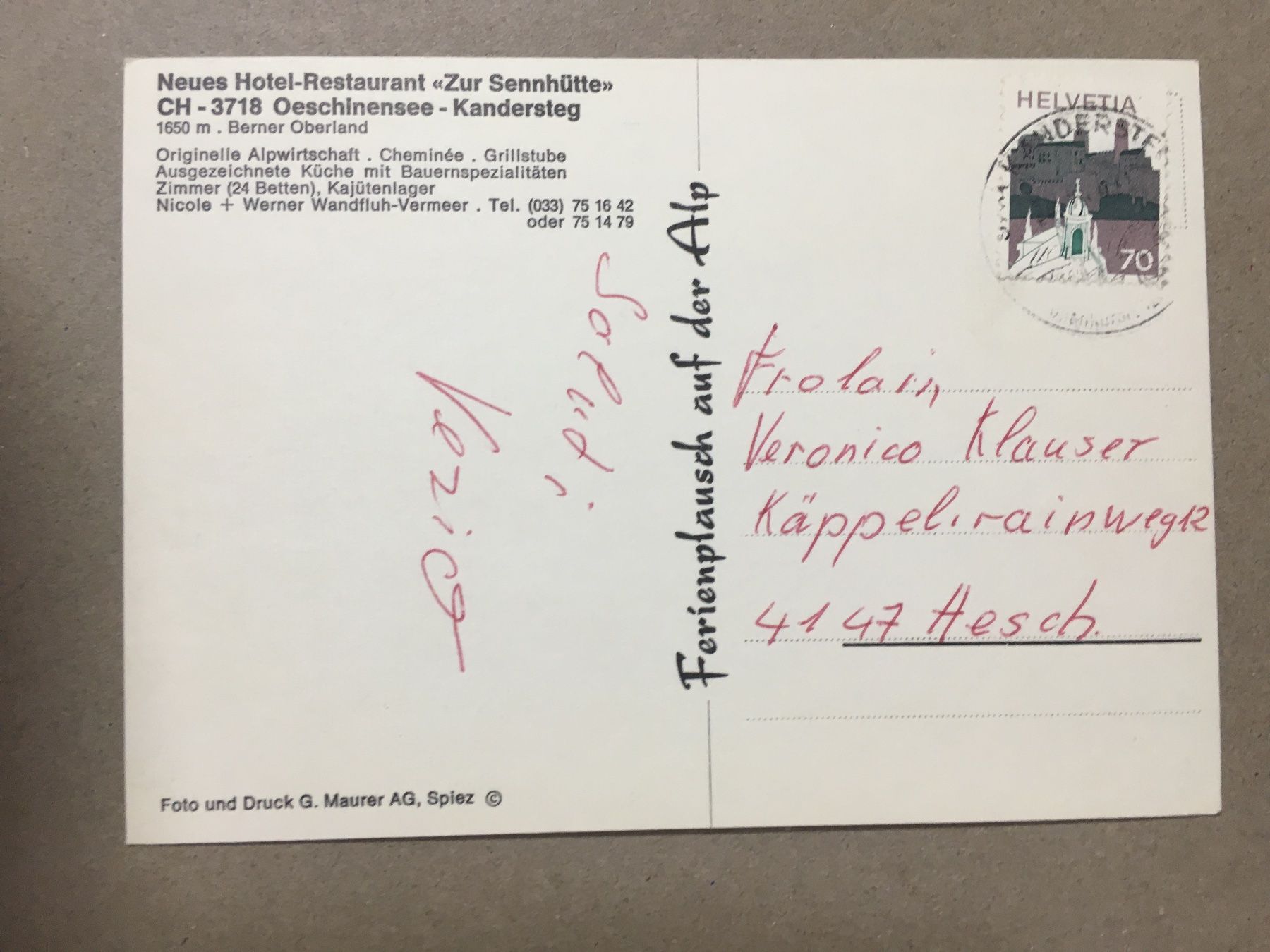Cartoline postali: Kandersteg Bern Restaurant zur Sennhütte – Usato da Küttigen venduto da Melisch1000 1