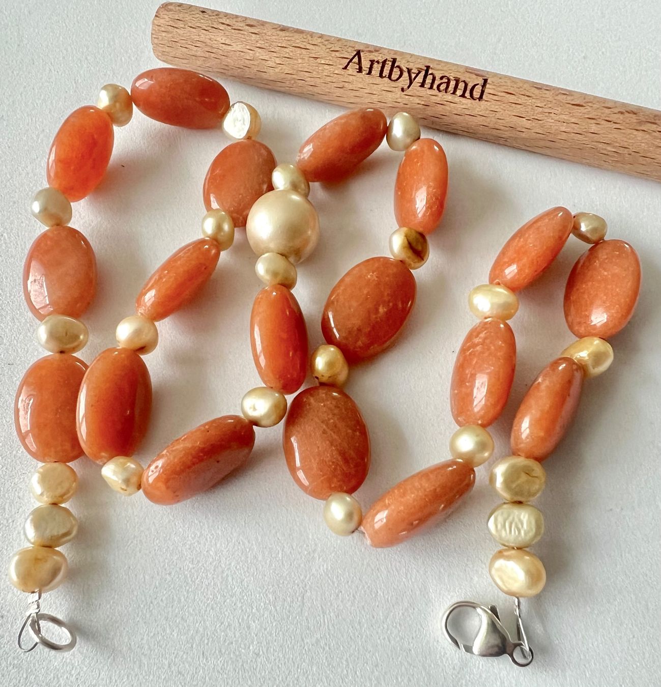 Catenine: Collier Aventurin & Echtperlen/Barockperlen Silber 925 52cm – Nuovo (secondo la descrizione) da Ruswil venduto da artbyhand 3