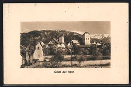 AK Ilanz, Ortsansicht gegen die Berge