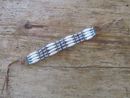 Indianer-Schmuck, Halsband, Leder mit Perlen