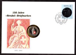 Münzbrief, 150 Jahre Strubel-Briefmarken, mit Farbmünze