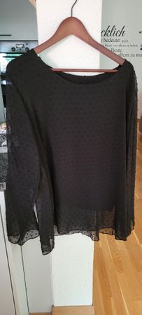 Chices schwarzes Langarmshirt mit Punkte-Muster, Gr. XL 