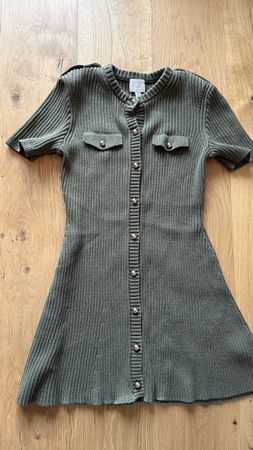 H&M Olive Green Knit Mini Dress - Size S - Chic Now!