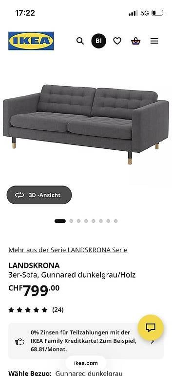 Ikea Sofas: 3er-Sofa Landskrona Dunkelgrau – Gebraucht aus Sarnen von BASILIMFELD 3