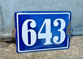 VINTAGE Emailschild Hausnummer 643 emaille ca! 20 x 13cm