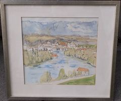 Elsa von Tobel Aquarell 1957 Solothurn von Süd-Westen
