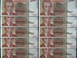 ***Belgrad 1993 - Jugoslawien - 10 x 5000 Dinara UNC - TESLA