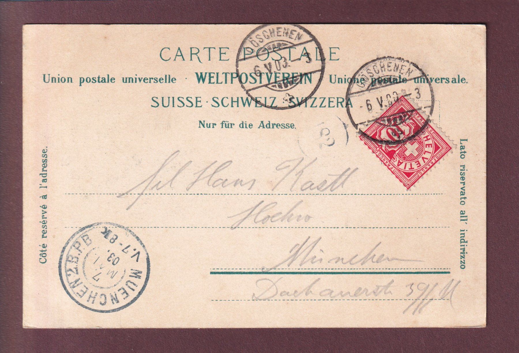 Cartoline postali: Gotthardbahn - GOESCHENEN - 1903 – Usato da Pully venduto da nicecards 1
