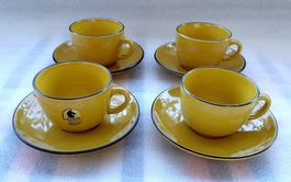 RÖSSLER 4 Senfgelbe Kaffee Tassen mit Untertassen -C72