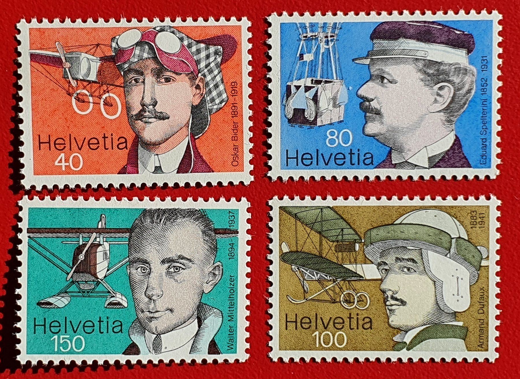 Tutti i francobolli: FLUGPIONIERE SATZ 582 - 585 1977** POSTFRISCH – Nuovo (secondo la descrizione) da Düdingen venduto da Quartierstrasse