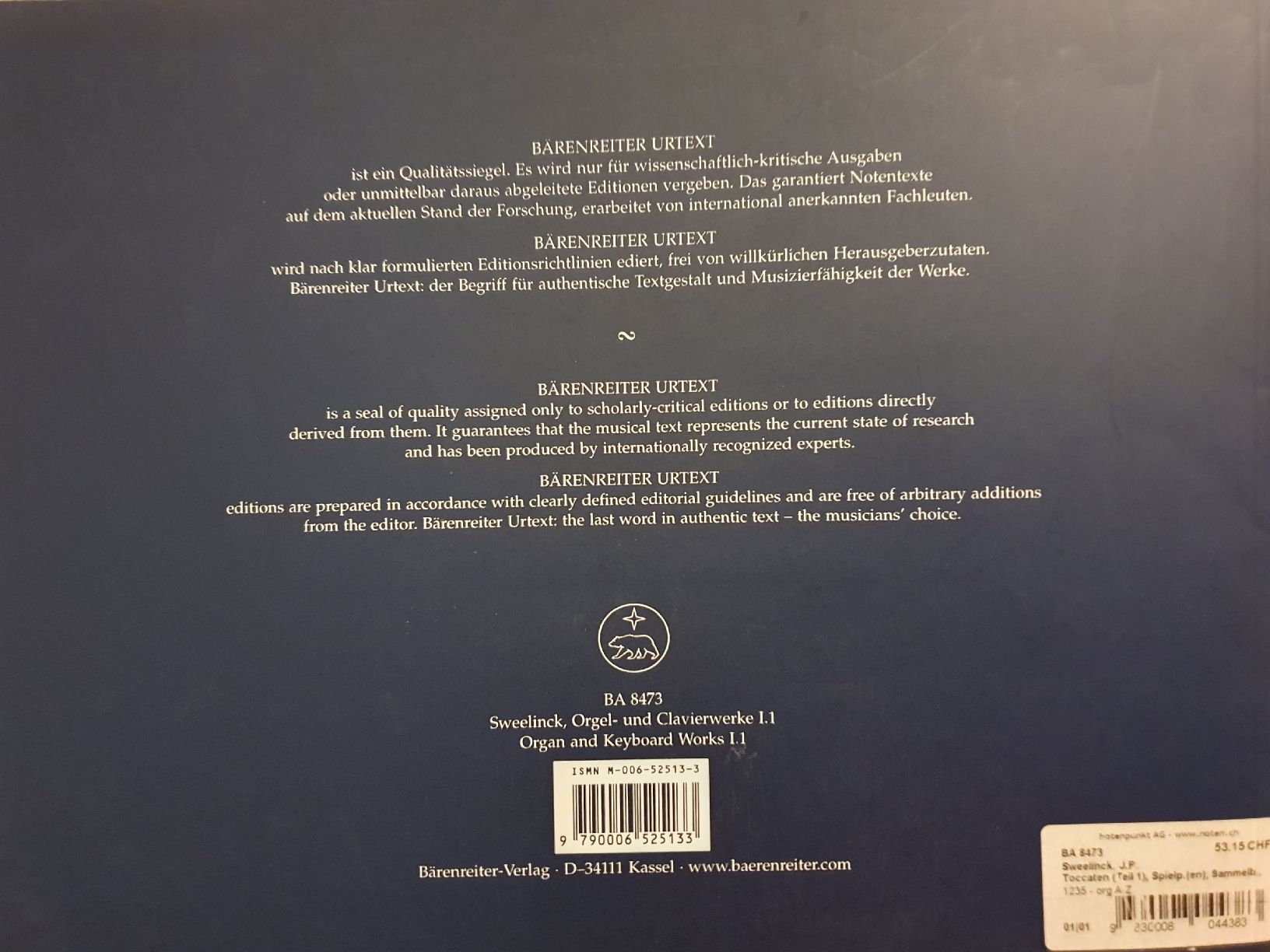 Bücher: Swellinck, Orgel- und Klavierwerke, Toccaten – Neu (gemäss Beschreibung) aus Zürich von Philotimo 2