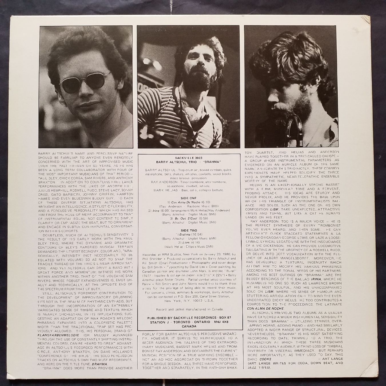 Dischi in vinile: BARRY ALTSCHUL TRIO,  "Brahma" - 1st 1980  - +++++ – Usato da Yverdon-les-Bains venduto da Jacotreut 1