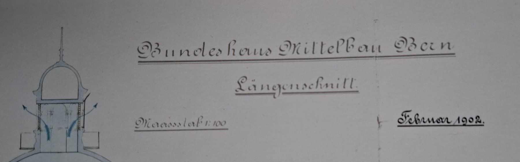Grafica & Litografie: Bundeshaus Bern, Bauplan, Längsschnitt, Sulzer, Litho, antik – Usato da Herisau venduto da Saentis1 2