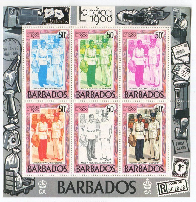 Alle Briefmarken: Block "Briefträger". Barbados. – Neu und originalverpackt aus Basel von Butsch5