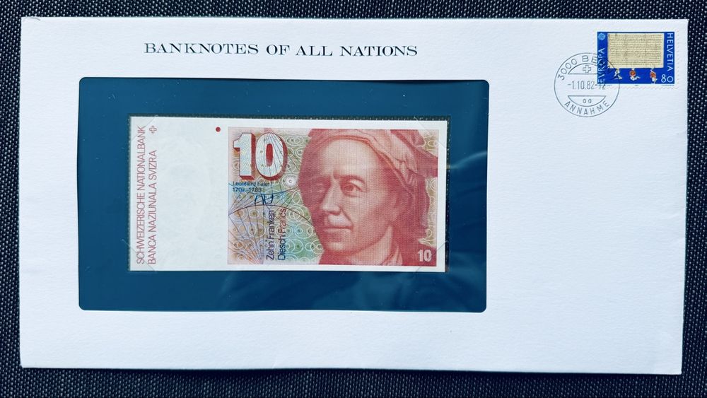 10 CHF Note - Leonhard Euler -Briefbanknote 1982 (Gebraucht) in ...